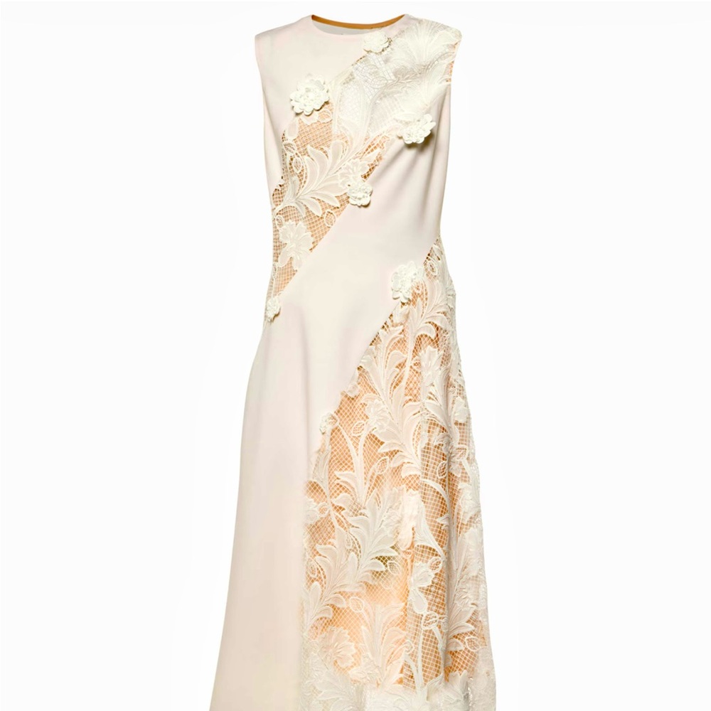 Oscar de la Renta Lace Trim Wool Blend Midi